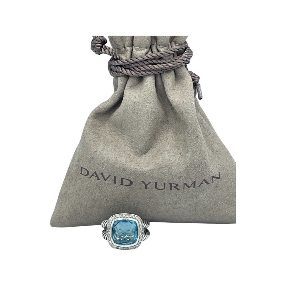 David Yurman Sterling Silver Albion Ring 11mm with Blue Topaz and Diamond size 9